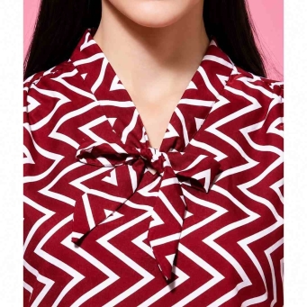 Vijay Enterprises women sleeveless casual top with bow tie neck printed maroon design