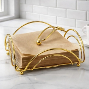Gold metal tissue holder for dining table