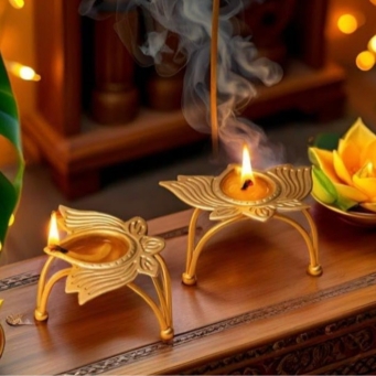 Golden lotus metal diya for Diwali decoration
