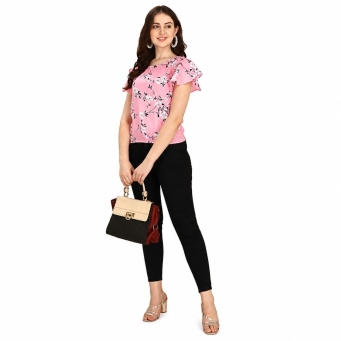 Vijay Enterprises women's polyester regular fit floral print top with ruffle sleeves