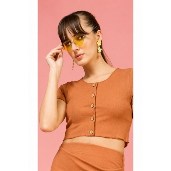 Vijay Enterprises women's cropped bolero button down short sleeve cardigan brown