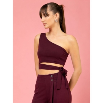 Women's one shoulder crop top with belted waist and cut-out detail