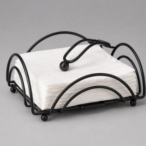 Black Metal Napkin Holder with Weighted Arm | Modern Tabletop Tissue Stand