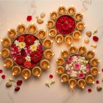 Decorative brass finish urli set of 3 for floating flowers and diya decoration
