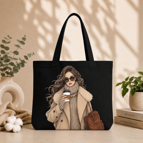STYLLURE Black Cotton Canvas Tote Bag – Fashion Girl Print