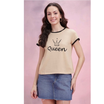 Women's Cream Printed Soft Cotton Blend T-Shirt