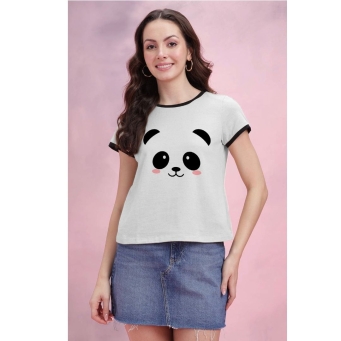 Women's White Printed Cotton Blend T-Shirt