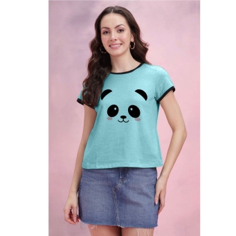 Women's Sky Blue Printed Cotton Blend T-Shirt