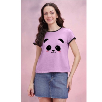 Women's Purple Printed Cotton Blend T-Shirt