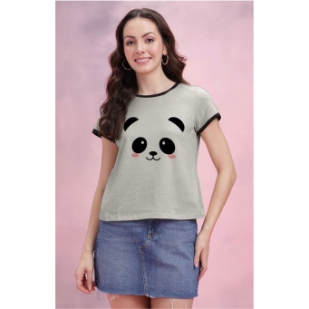 Women's Gray Printed Cotton Blend T-Shirt