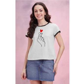 Women's White Printed Cotton Blend T-Shirt