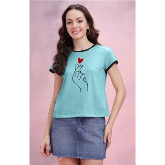 Women's stylish printed cotton blend sky blue round neck t-shirt