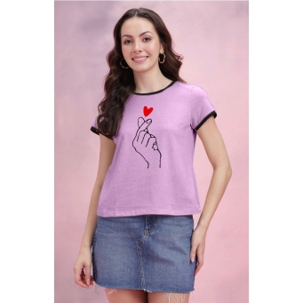 Women's stylish printed cotton blend purple round neck t-shirt