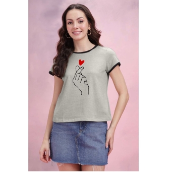 Women's stylish printed cotton blend gray round neck t-shirt
