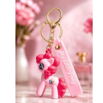 Pink 3D cartoon unicorn pony keychain with silicone design