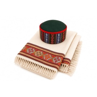 Cream Kullu cap and warm Kullu shawl traditional Himachali combo