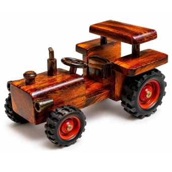 Handcrafted sheesham wood tractor showpiece with premium polished finish