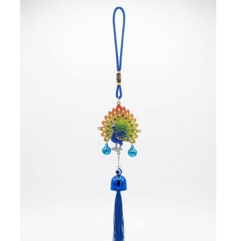 Metal peacock evil eye hanging with bell and tassel