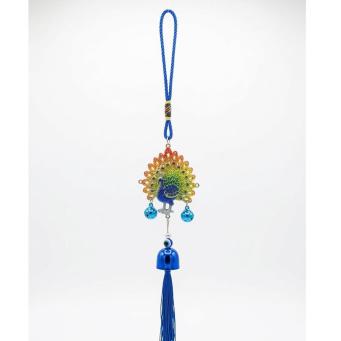 Metal peacock evil eye hanging with bell and tassel