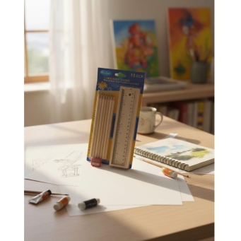 Natural wooden color pencil set with storage box and 12 vibrant shades
