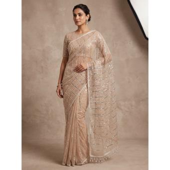 Light green soft net saree with heavy work blouse