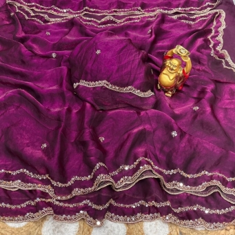 Black fancy satin fabric saree with heavy work fancy blouse