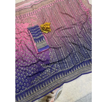 Sky blue fox georgette blouse with real mirror and hand workSky blue fox georgette blouse with real mirror and hand work