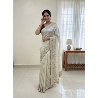 KAVISHA ENTERPRISE peach fandy satin fabric paired with contrast blouse