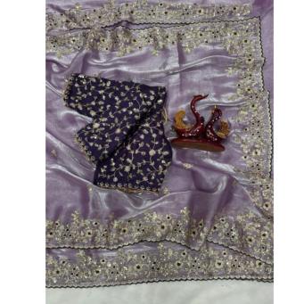 KAVISHA ENTERPRISE sky blue fandy satin fabric paired with contrast blouse