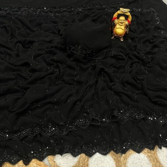 KAVISHA ENTERPRISE black pure fox georgette fabric with heavy worked fancy blouse