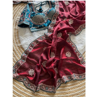 KAVISHA ENTERPRISE maroon fancy satin saree with blouse