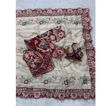KAVISHA ENTERPRISE maroon soft silk saree with heavy worked blouse