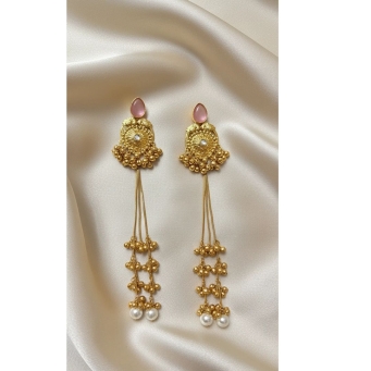 Kashmiri gold-plated traditional long dangle earrings