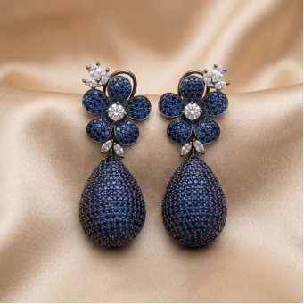 Blue stone floral drop earrings for women