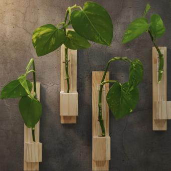 Wooden wall hanging planter set for stylish indoor home d&eacute;cor
