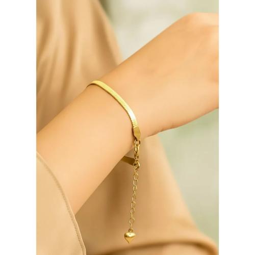 Elegant Gold-Toned Flat Snake Chain Bracelet with Heart Charm