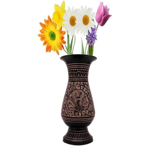 Decorative Black & Gold Meenakari Flower Vase Showpiece for Home Decor