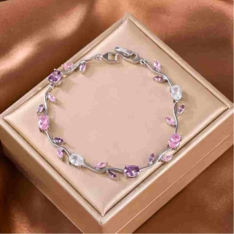 Tulip Bracelet-Purple Pink & Silver