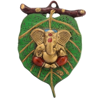 Green leaf Ganesha wall hanging showpiece for home, office and pooja room decor