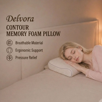 Memory foam sleeping pillow designed for back and side sleepers with ergonomic neck support