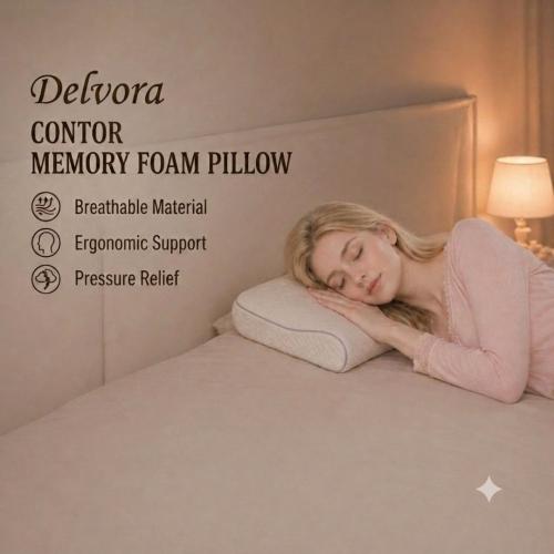 White Contor Memory Foam Sleeping Pillow | Large Size, suitable for Unisex and Adults