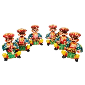 Wooden musician Bawla showpiece set of 6 handcrafted multicolour decorative figurines for home decor