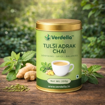 Tulsi Adrak CTC Chai premium tin pack with ginger and tulsi infused black tea for strong kadak brew