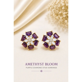 Floral Stud Earrings- Purple