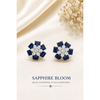 Floral stud earrings- Blue