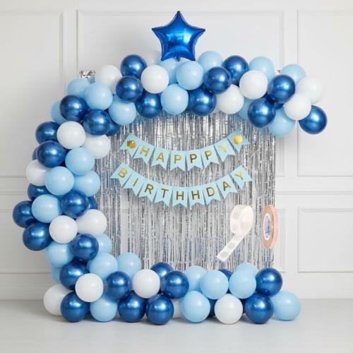 Blue & White Metallic Balloons Pack of 50
