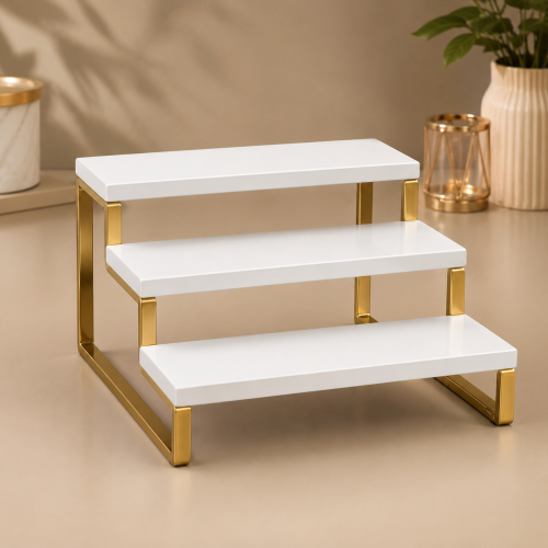 Premium White Engineered Wood & Gold Metal Frame | Kitchen Spice Rack | Multipurpose Storage Shelf