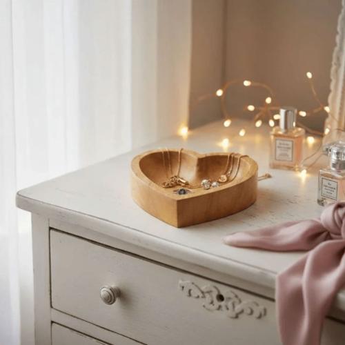 Handcrafted Mango Wood Heart Shaped Jewelry Tray 