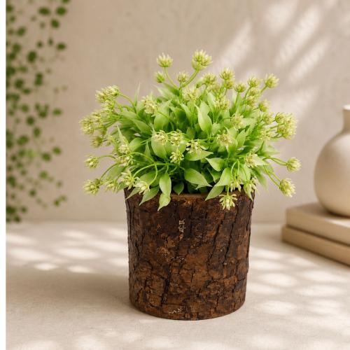 Rustic Wooden Flower Pot for Home Decor | Dark Brown Handcrafted Wooden Planter     