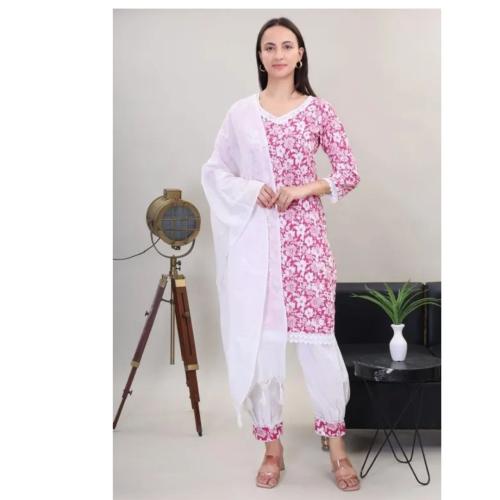 Women’s Cotton Embroidered Salwar Suit Set with Dupatta